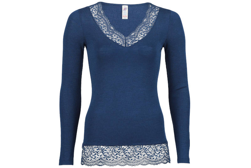 1489 Damen Langarmshirt mit Spitze, Wollle/Seide v. Engel Natur, Gr. 38/40 u. 42/44